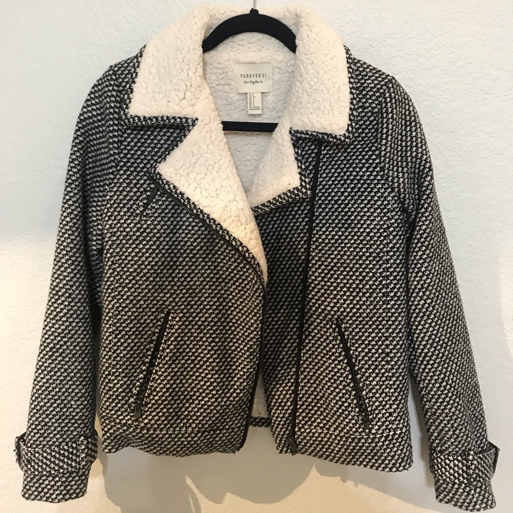 Moto / biker style jacket w/ plush faux fur lining
